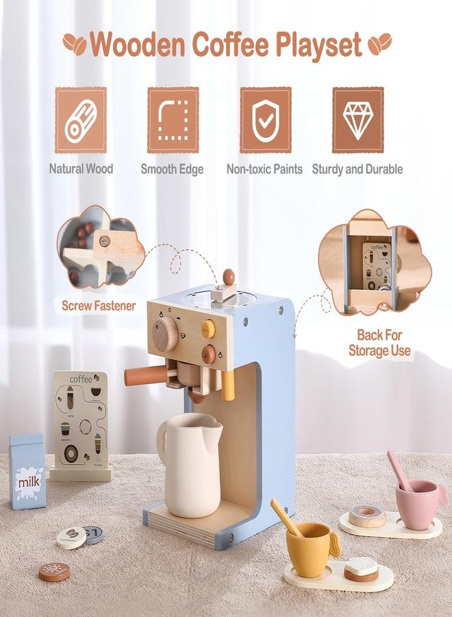 EERKEOD Toy Coffee Maker for Kids Wooden Kids Coffee Maker Playset for Toddlers Play Kitchen Accessories Gift for Girls and Boys - Image 2